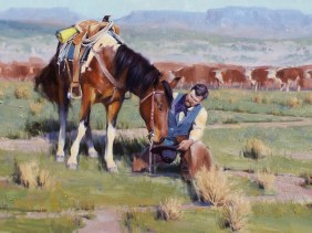 Settlin' the Dust 24" x 36" oil painting by Tom Haas