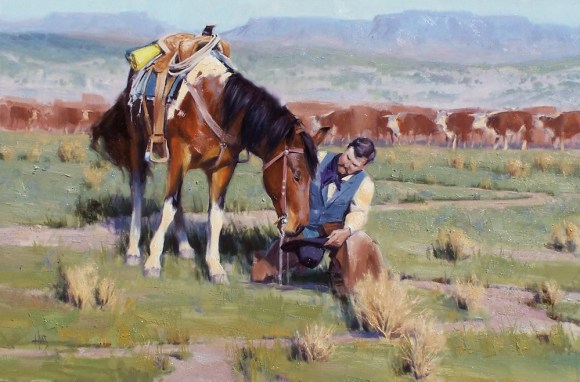 Settlin' the Dust 24" x 36" oil painting by Tom Haas