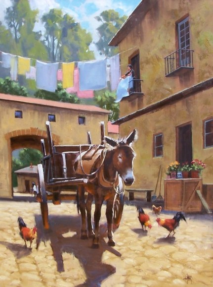 Tuscan Courtyard 40" x 30" oil painting by Tom Haas