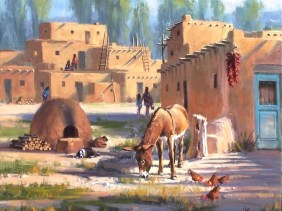 Taos Breakfast Club 30" x 40' oil painting by Tom Haas