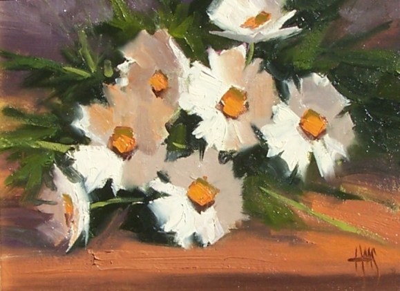 Valentine Daisies 11" x 14" oil painting by Tom Haas