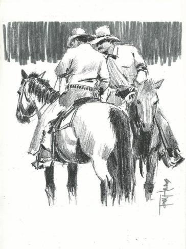 Western drawing horses cowboys
