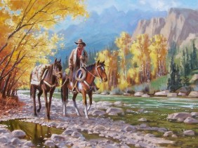 western horses cowboy oil painting