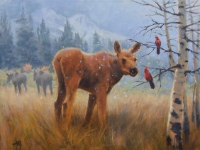wildlife moose oil painting