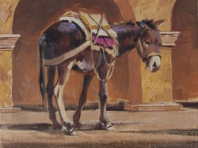 burro Waiting 11" x 14" oil apinting by Tom Haas