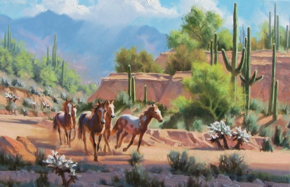 Arizona landscape western Sonoran Ponies 20" x 30" oil painting by Tom Haas