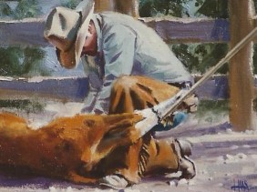 Oyster Gatherer 9" x 12" oil painting by Tom Haas