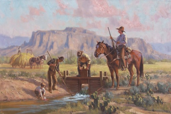 Weatern Arizona Superstitiion Mountains Precious Resource 24" x 36" oil painting by Tom Haas