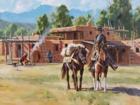 Pueblo Trader 30" x 40" oil painting by Tom Haas