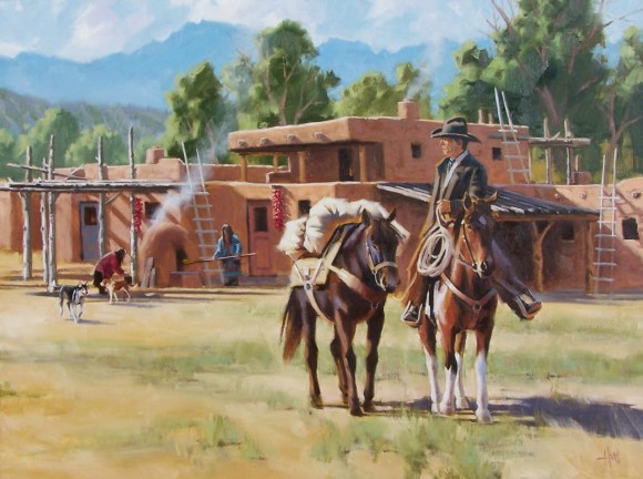 Pueblo Trader 30" x 40" oil painting by Tom Haas