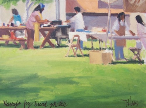Navajo Fry Bread 12" x 16" plein air oil painting by Tom Haas at small Thunderbird Artists event circa 1980s