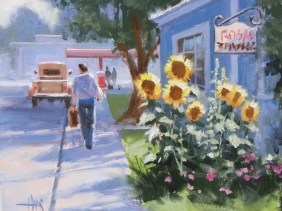 Sunny Side of the Street 11" x 14" oil painting by Tom Haas