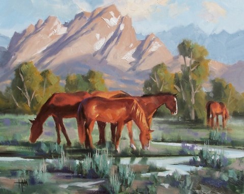 Jackson Valley Mares - Jackson Hole, Wyoming 16" x 20" oil painting by Tom Haas