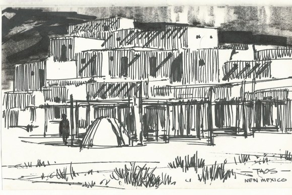 Taos New Mexico ink sketch by Tom Haas