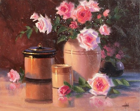 Roses for the Table 16" x 20" oil painting by Tom Haas