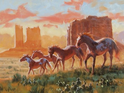 Navajo Mustangs - Monument Valley 12" x 16" oil painting by Tom Haas