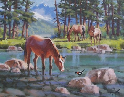 Friendly Tweets - Colorado 11" x 14" oil painting by Tom Haas
