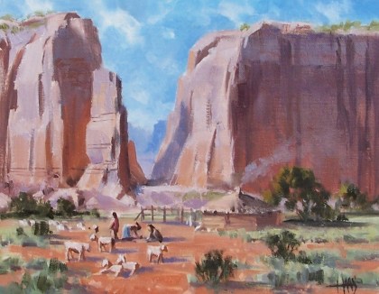 Desert Shepards - Shepherds in Monument Valley 11" x 14" oil painting by Tom Haas