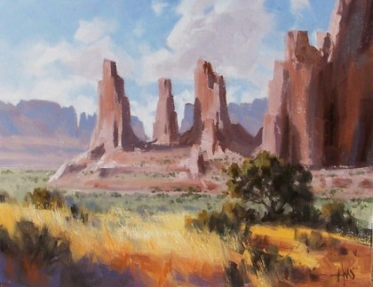 Three Sisters - Monument Valley 11" x 14" oil painting by Tom Haas