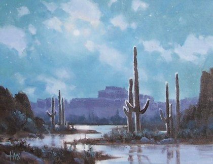 Saguaro Night - Arizona 11" x 14" oil painting by Tom Haas
